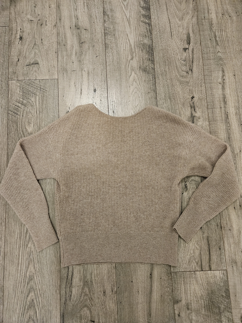 White + Warren Taupe 100% Cashmere Ribbed Scoopneck Sweater Sz.XS
